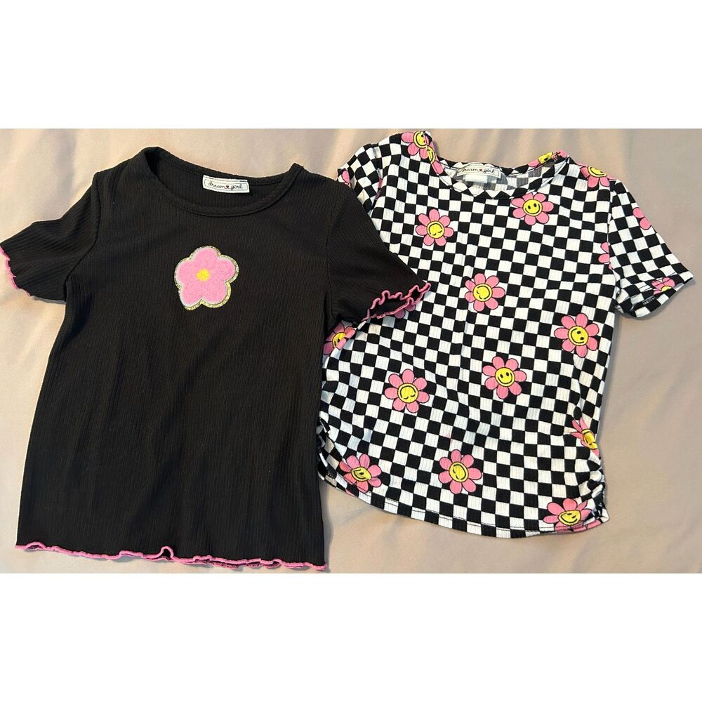Lot of 2 Dream Girl Girl's Tees 90s Y2K Daisy Smiley Face Size M L 10 Adorable!